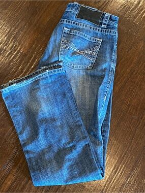 Rock & Roll Denim Pist0l Distressed Bootcut 34x34 Medium Blue Wash